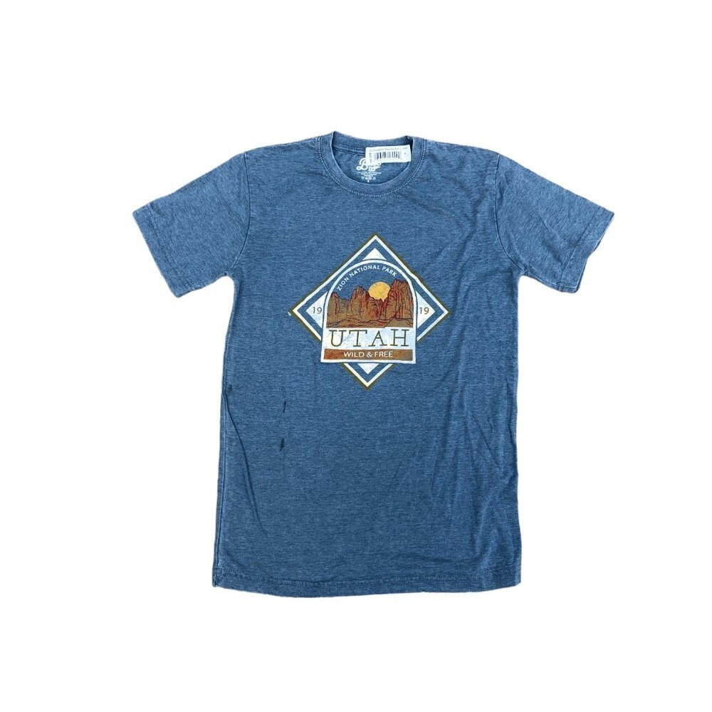 BLUE 84 Zion National Park Utah T Shirt Men's SMALL Blue Short Sleeve Crew‌